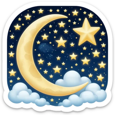 Crescent Moon With Clouds And Stars  sticker
