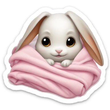 Rabbit snuggled up in a blanket with a cute baby pink bow sticker