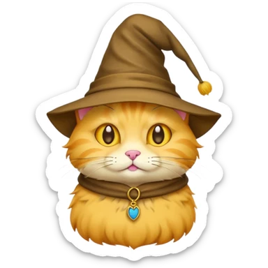 Simple yellow cat emoji wearing a sorting hat sticker