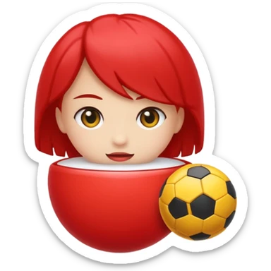 🔴 Parte de cima: vermelha, lisa e brilhante
⚪ Parte de baixo: branca
➖ No meio: uma faixa preta horizontal que divide a bola ao meio
⚪ No centro da faixa: um botão redondo branco (ou cinza claro), que parece um pequeno círculo
Formato: ⚪ Bola perfeitamente redonda sticker