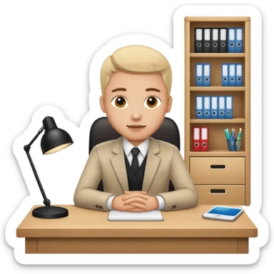 employee sitting at a desk sticker