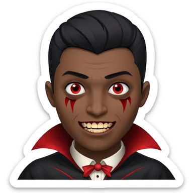 black skinned person with black hair low taper fade with vampire teeth with cuts on their face sticker