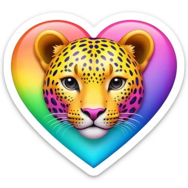 A colorful rainbow-gradients-neon-colored wild realistic leopard-printed-patterned BIG heart sticker
