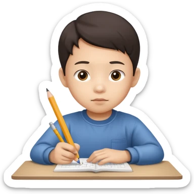 A Asian kid doing his math homework  sticker