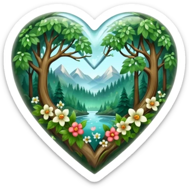 crystal heart with forest inside and floral decoration around sticker