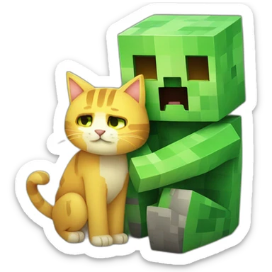 Minecraft creeper cuddling a cat sticker