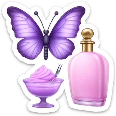  pastel violet butterfly resting on an elegant lavender perfume bottle with fork pink details. sticker
