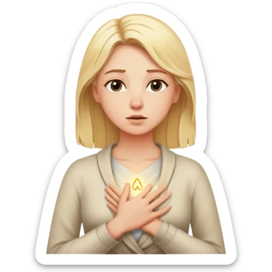 a blonde woman in a 2 crossroads places a hand on their chest, taking a deep breath before choosing the light path, symbolizing their decision to respond instead of react with peace. light sticker