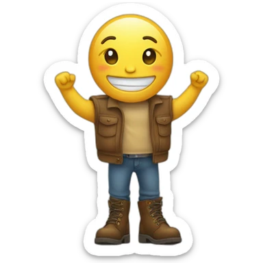 emoticon smiling easily with closed mouth, waving hands, wearing boots on short legs sticker