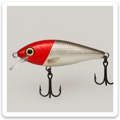 Edit the image of a Rapala fishing lure in side view to have the redhead colorway, featuring red head and natural fish body colors. sticker