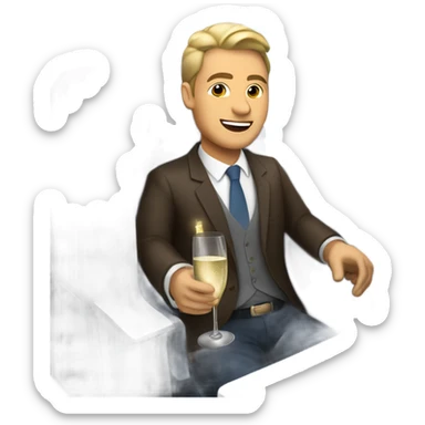 Not white Male Passenger in first class with champagne sticker