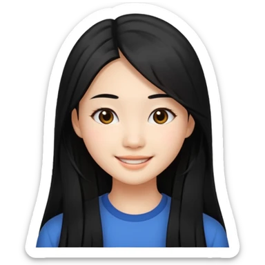 20 yr old asian woman, center part straight long black hair, very pretty sticker