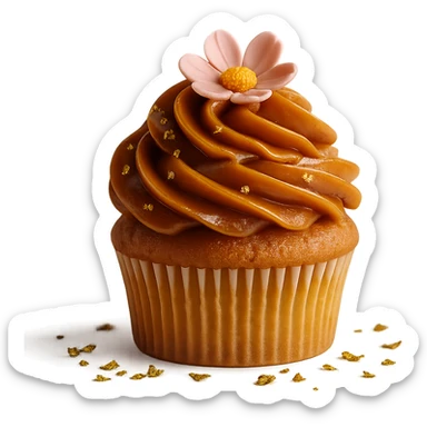 Change the icing to caramel, keep the realistic cupcake and accessories, photorealistic style, transparent background. sticker