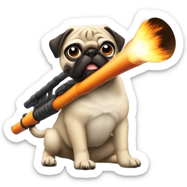 Pug shooting a bazooka  sticker