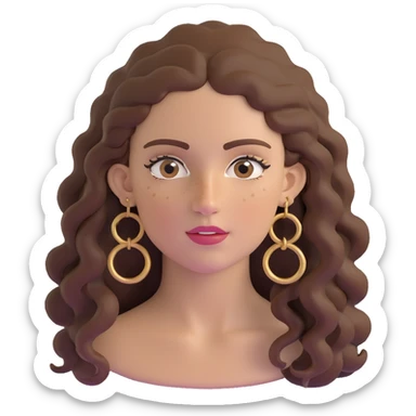 Attractive Greek woman with a wide face, freckles, long curly brown hair and gold hoop earrings sticker