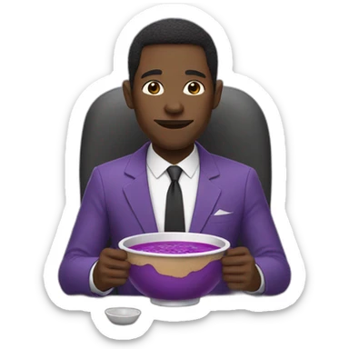 Black man in a purple suit eating purple soup sticker