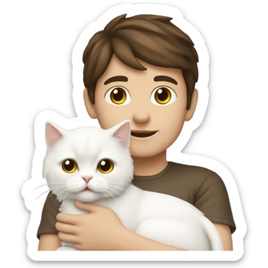 Brunette boy with a white Persian cat sticker