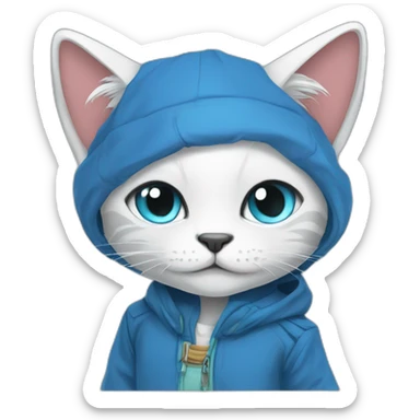 blue kawaï comics styled humanized cat wearing clothes sticker