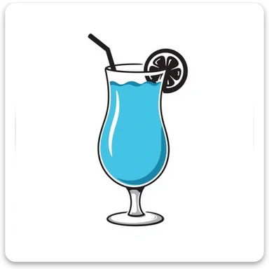 blue curaçao tropical cocktail in a hurricane glass, flat vector illustration sticker