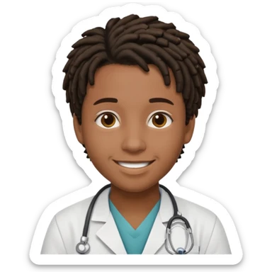 make me a black doctor with short dreads, he is a teen, no face hair, make him happy sticker