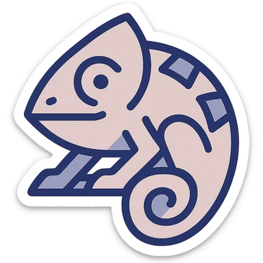 pink chameleon facing the camera, geometric logo style sticker