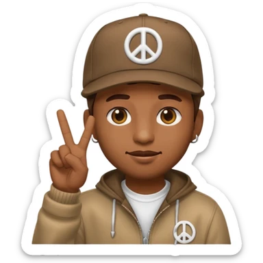 rapper emoji throwing up peace sign, wearing a cap sticker
