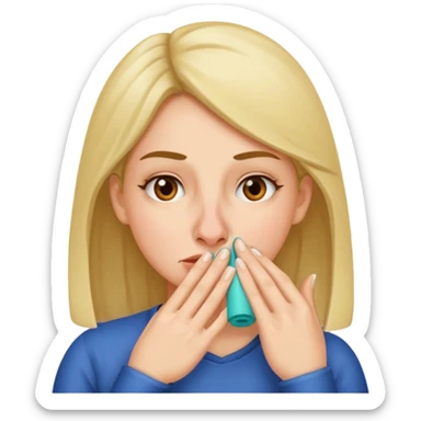 woman plugging a nose sticker
