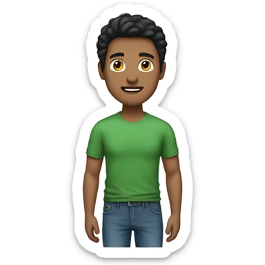 a man with short black hair wearing a green Tshirt and blue jeans sticker