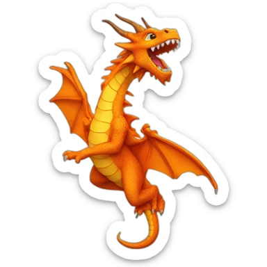 Dragon feu grand imposant orange qui crache du feu de face sticker