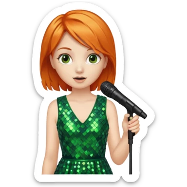 girl in green blink dress, orange hair, holding a mic



















 sticker