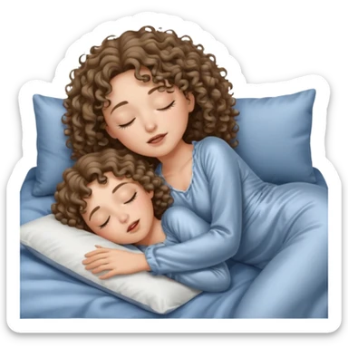 یه دختر مو فرفری با موهای موج دار که یه لباس خواب  کرومی تنشه و خوابیده تو تختش و داره خروپوف میکنه sticker