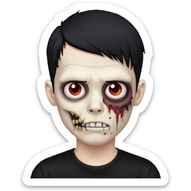 Zombie boy with emo black hair and a black shirt sticker