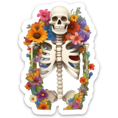 Skeleton full of flowers in the thoracic cavity  sticker