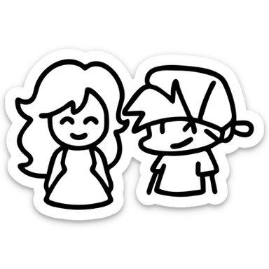Friday Night Funkin' Girlfriend and Boyfriend with stylized faces, minimalistic icon style sticker