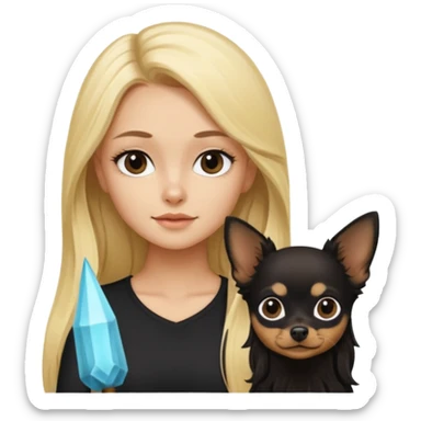 Chico pelo largo rubio.chica pelo largo negro y chihuahua negro  sticker