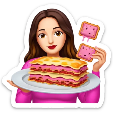 pop art neon Monalisa holding Melted pink gooey spam meat lasagna sticker