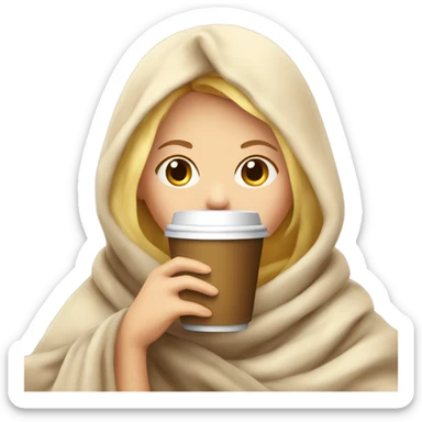 girl blond inside a blanket sipping coffee eyes closed sticker