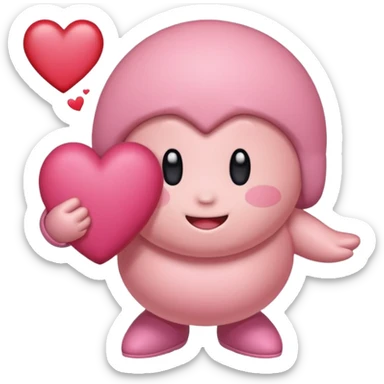 create a chibi sticker of Kirby smiling with a heart in his hands sticker