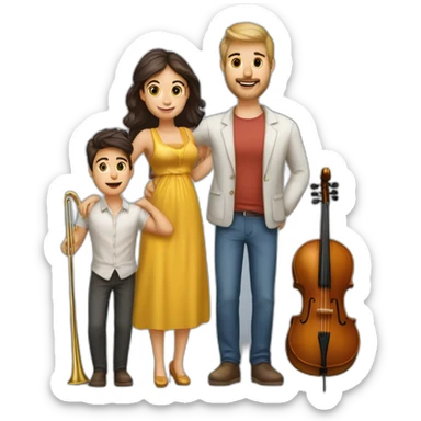 Caucasian family of a man with trombone & a morena woman with cello and they have a baby girl 1yo sticker
