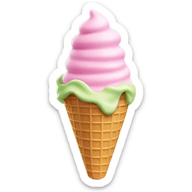 Pistachio ice cream in extra large pink waffle cone sticker