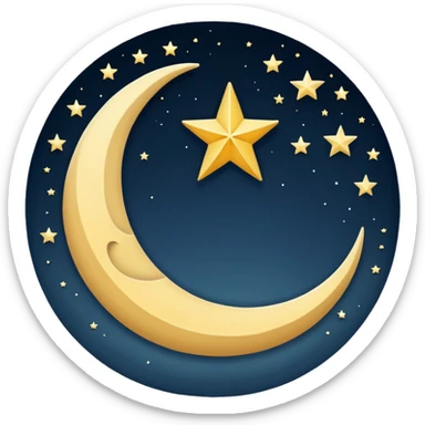 Star and Crescent emoji with black backgroun and no face but the start and crescent both should be in white colour sticker