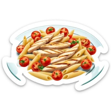 penne with cherry tomatoes and grilled chicken on a glass plate sticker