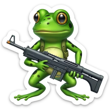 Frog with a sub machine gun sticker