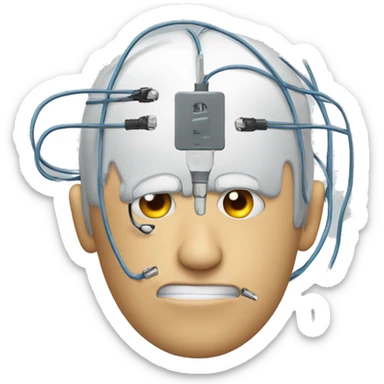 emoji thinking face with two electrodes in his head sticker