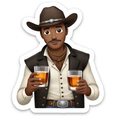 black and white cowboy holding a glass of whiskey sticker