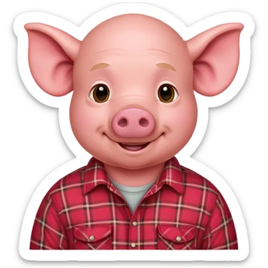 smiling bald pig man in red plaid shirt with floppy down pointed ears  sticker