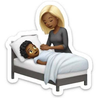 White mom tucking child in to bed sticker