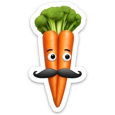 mustache above a large carrot with two meatballs pushed up under the carrot sticker