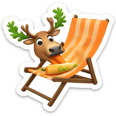 A reindeer eating a carrot in a sun chair  sticker