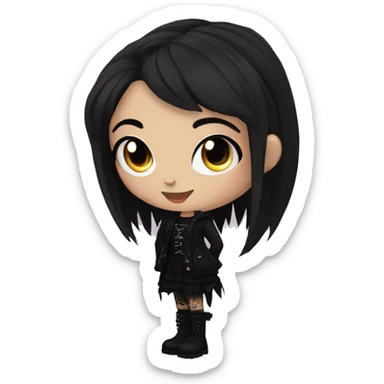 Trad goth girl, with black hair, dressed in black, with piercings and tattoos sticker